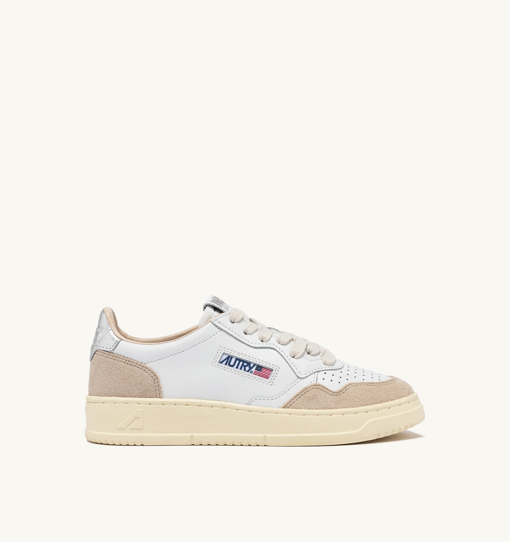 SNEAKERS MEDALIST LOW IN PELLE E SUEDE BIANCA E ARGENTO
